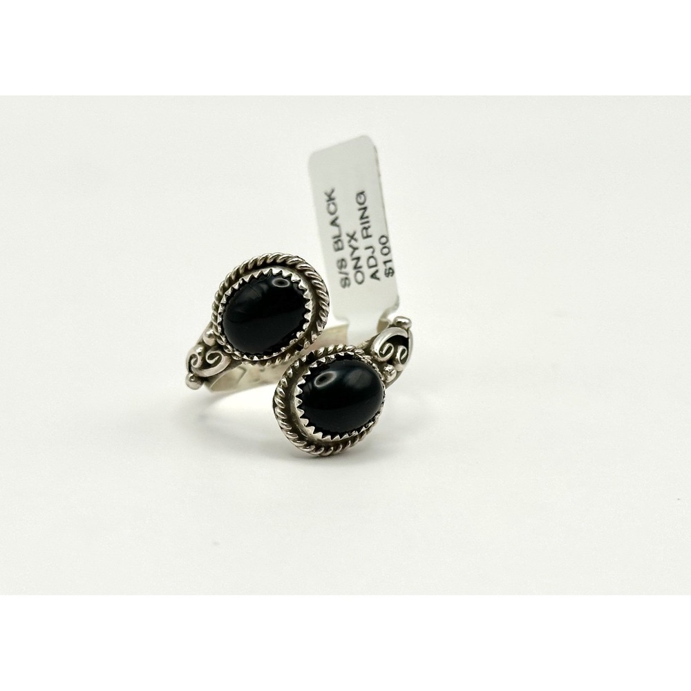 Native American‎ Black Onyx Bypass Adjustable Sterling Silver Ring - Picture 5 of 6